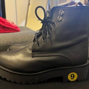 Black Lace-Up Lug Women's Boots